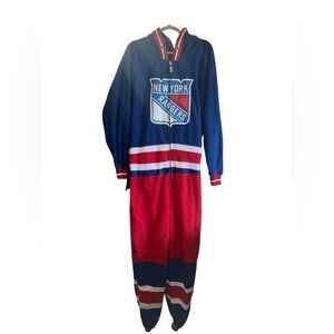New York Rangers One-Piece Hooded Jumpsuit - Blue & Red Onesie Hockey Pajamas